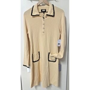 Alexia Admor Size Large Bennie Collared Shift Dress Crochet Trim Ivory